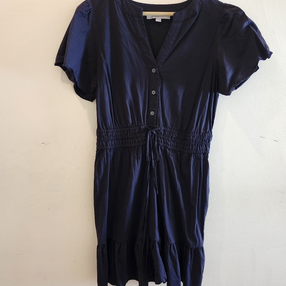 Loft Size Medium Black Summer Dress with Ruffle Hem and Butterfly Sleeves